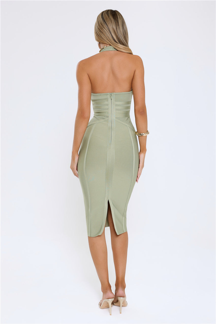 Not Your Girl Bandage Midi Dress Khaki