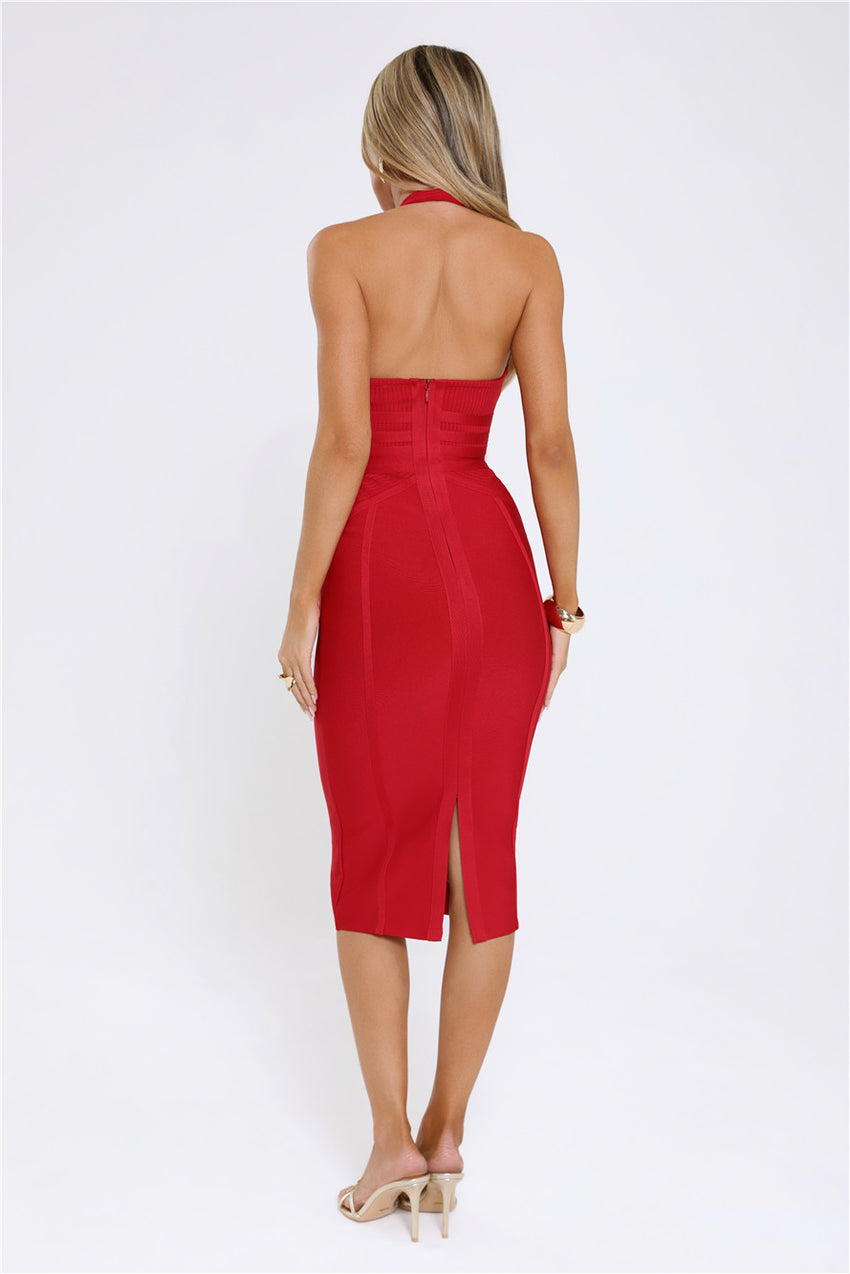 Not Your Girl Bandage Midi Dress Red