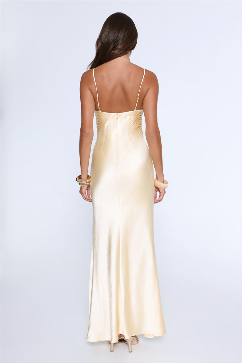Silken Evenings Satin Maxi Dress Yellow