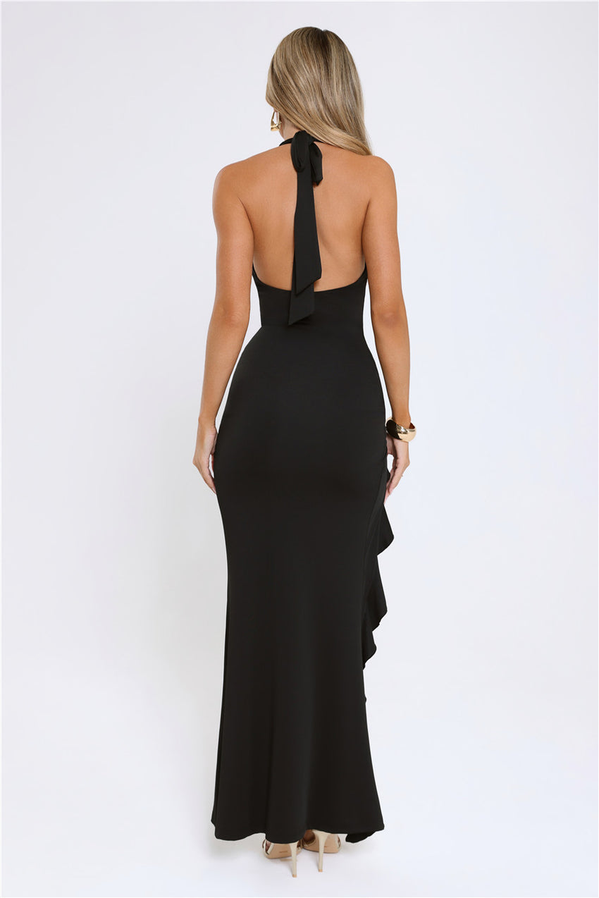 Opulent Dreams Halter Maxi Dress Black