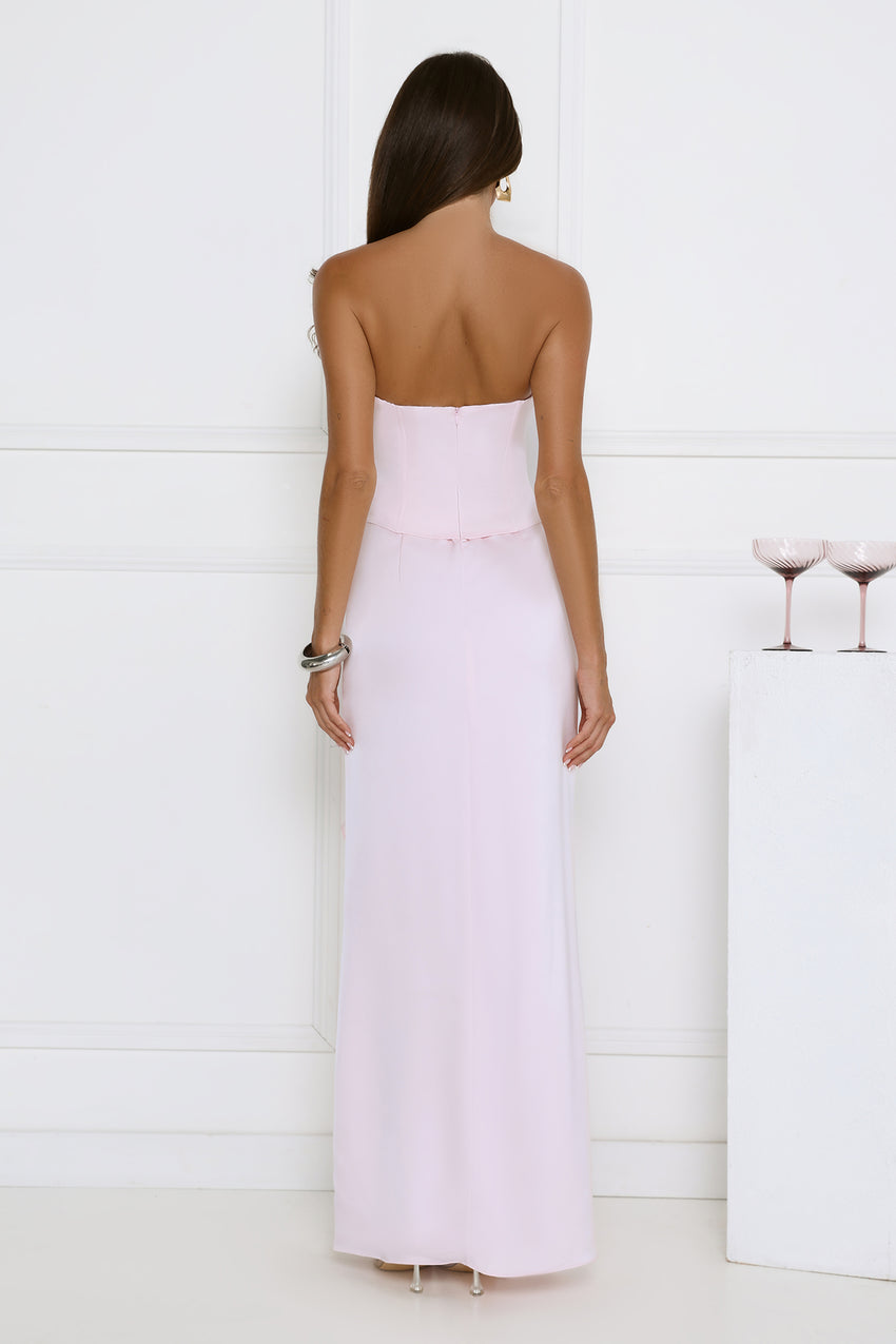 Vibes On Point Strapless Satin Maxi Dress Pink
