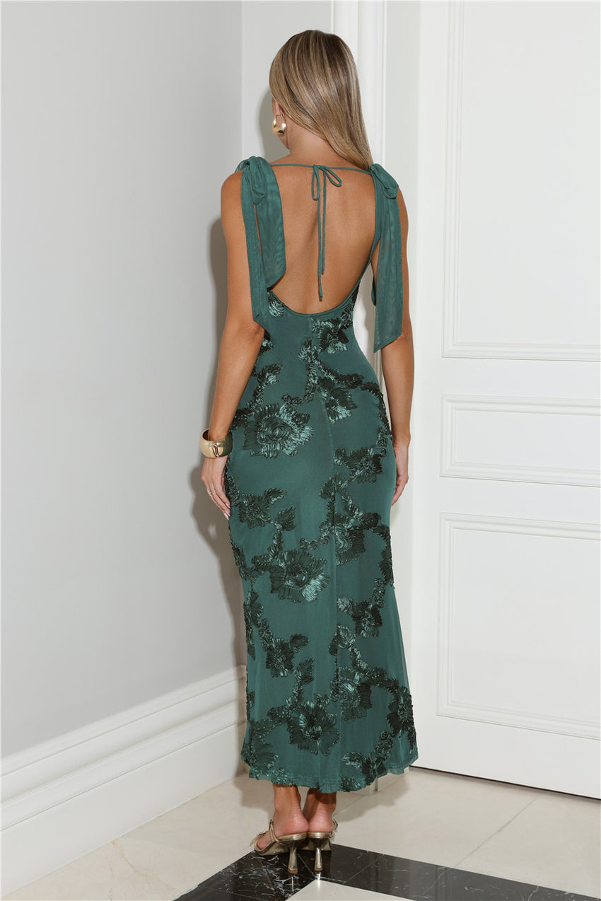 Golden Doll Mesh Maxi Dress Teal