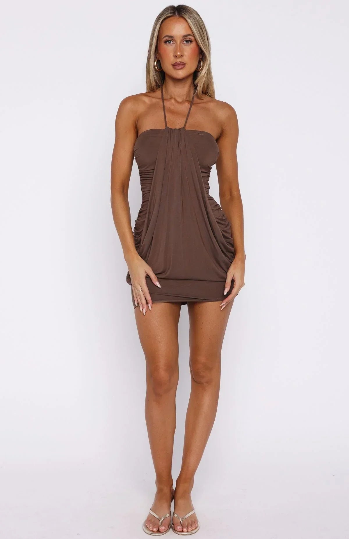 Mocha Drape Mini Dress