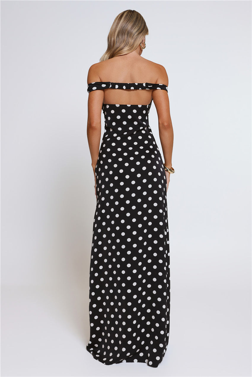 Trending Live Off Shoulder Polka Dot Maxi Dress Black