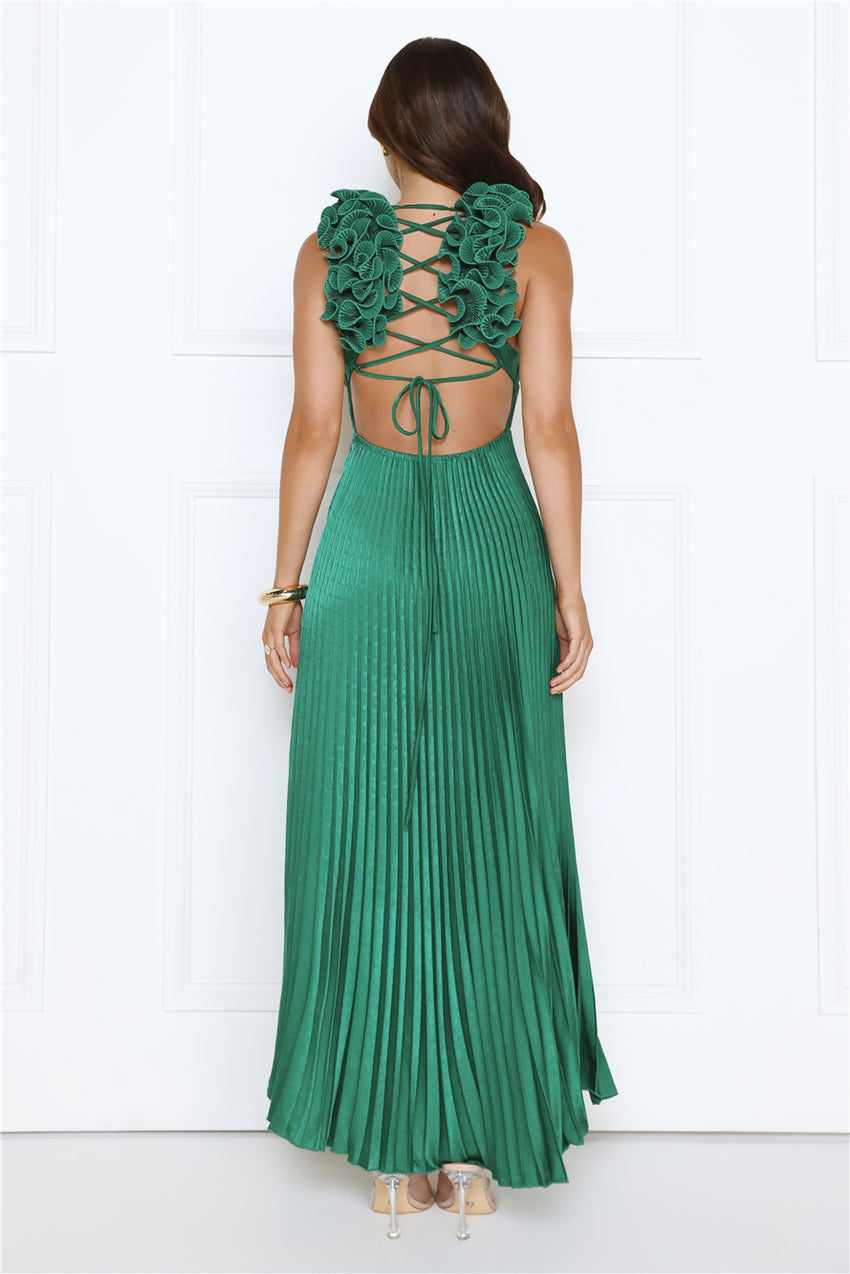 Honeyed Luxe Satin Maxi Dress Green
