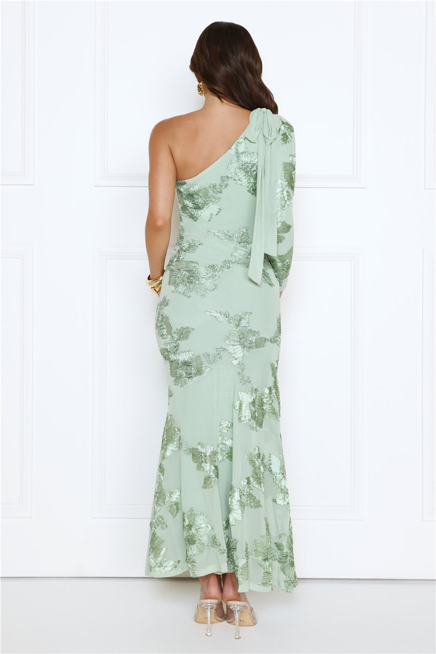 Glow Queen Energy One Shoulder Maxi Dress Sage