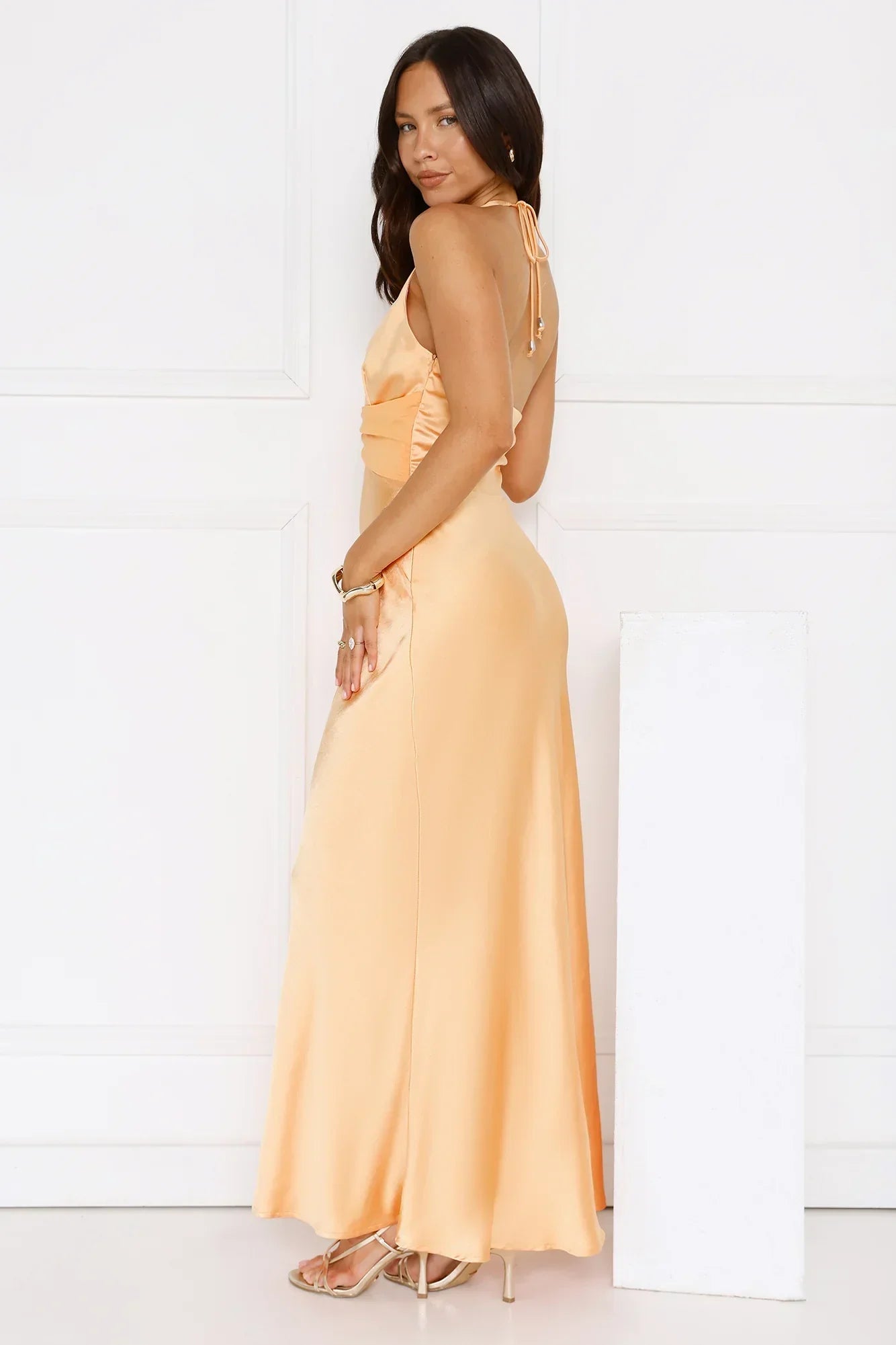 Spiced Sunset Satin Halter Maxi Dress Orange