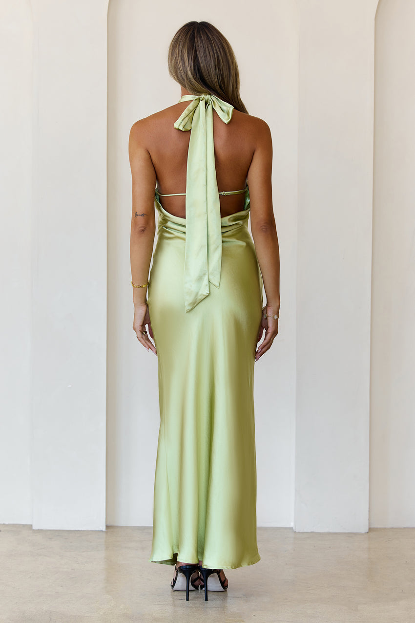 Majestic Girl Halter Satin Maxi Dress Green