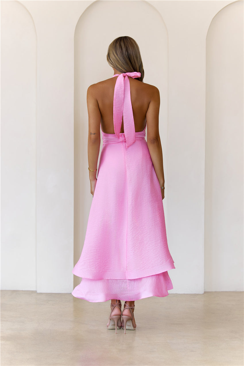 Opal Glow Halter Maxi Dress Pink
