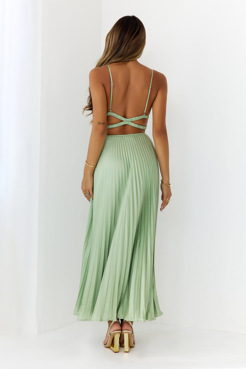 Elegance Found Pleated Maxi Dress Sage