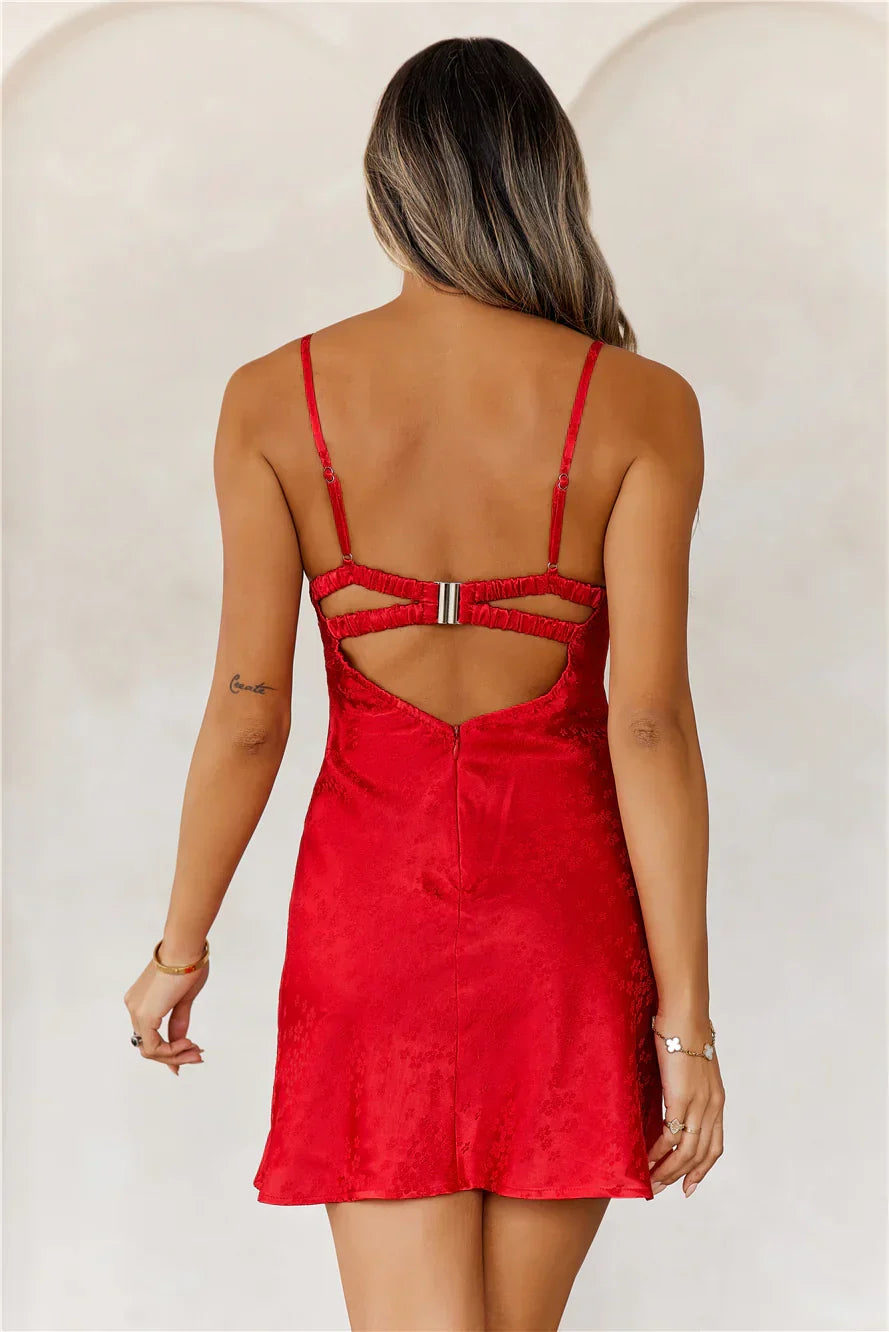 Golden Reflections Satin Mini Dress Red
