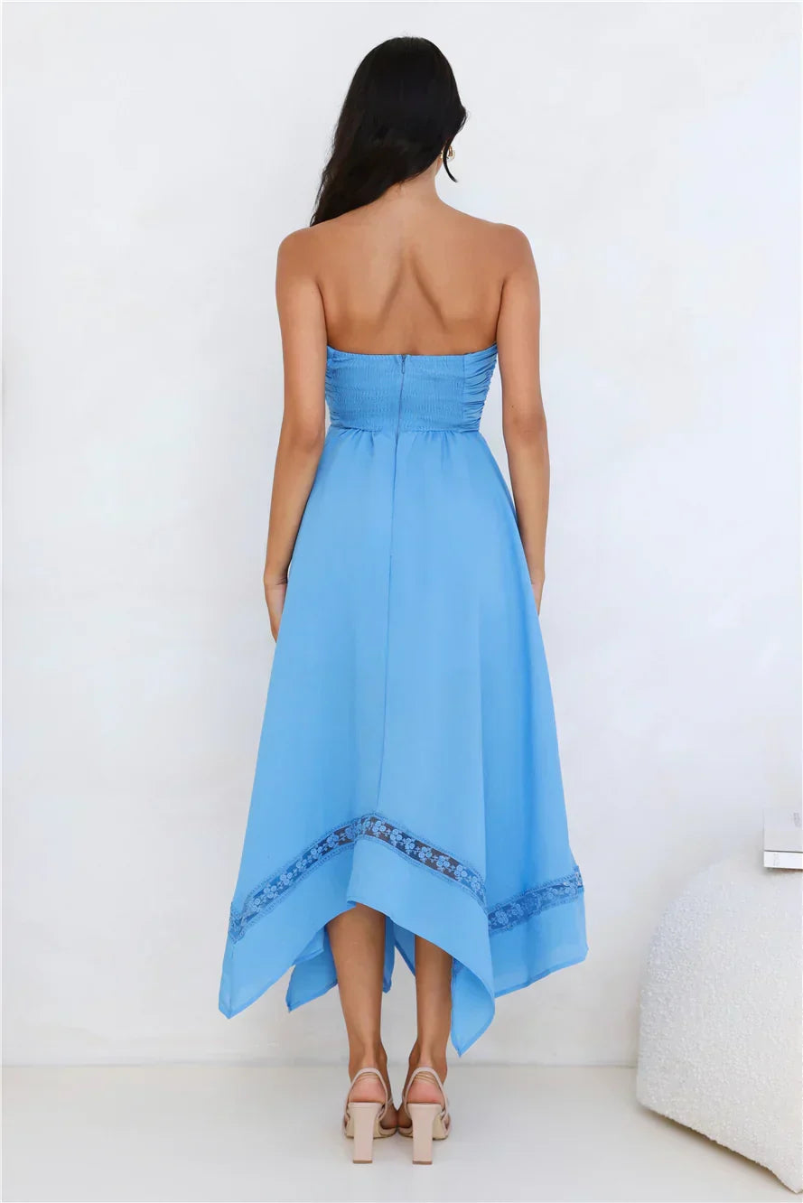 Visit The Moon Strapless Midi Dress Yellow