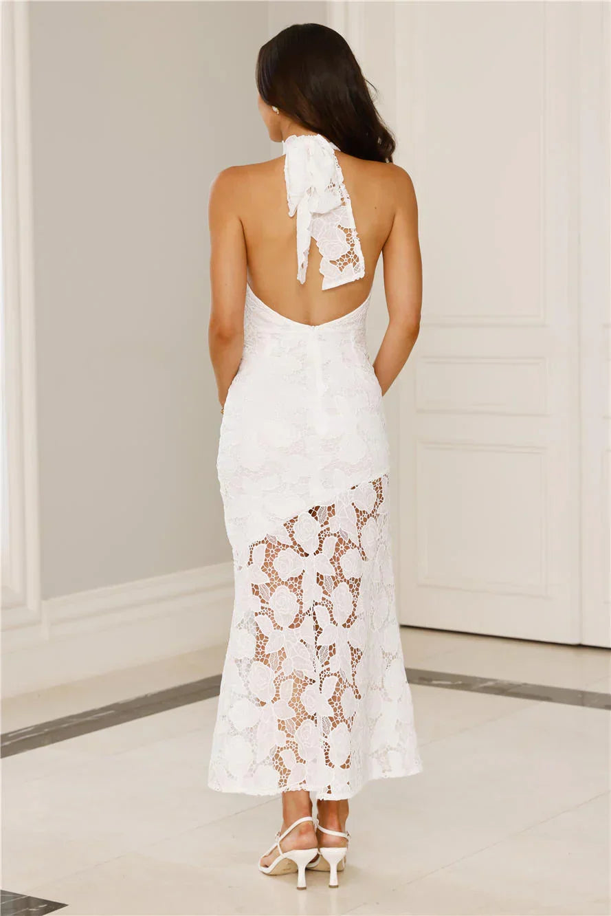 Soft Opulence Embroidered Halter Maxi Dress White