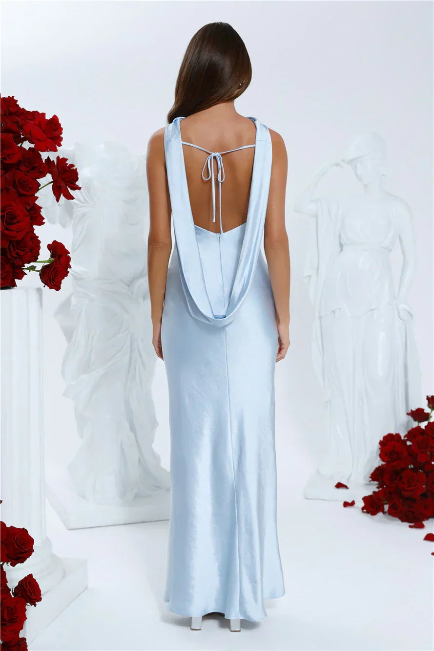 Silken Solstice Satin Maxi Dress Blue