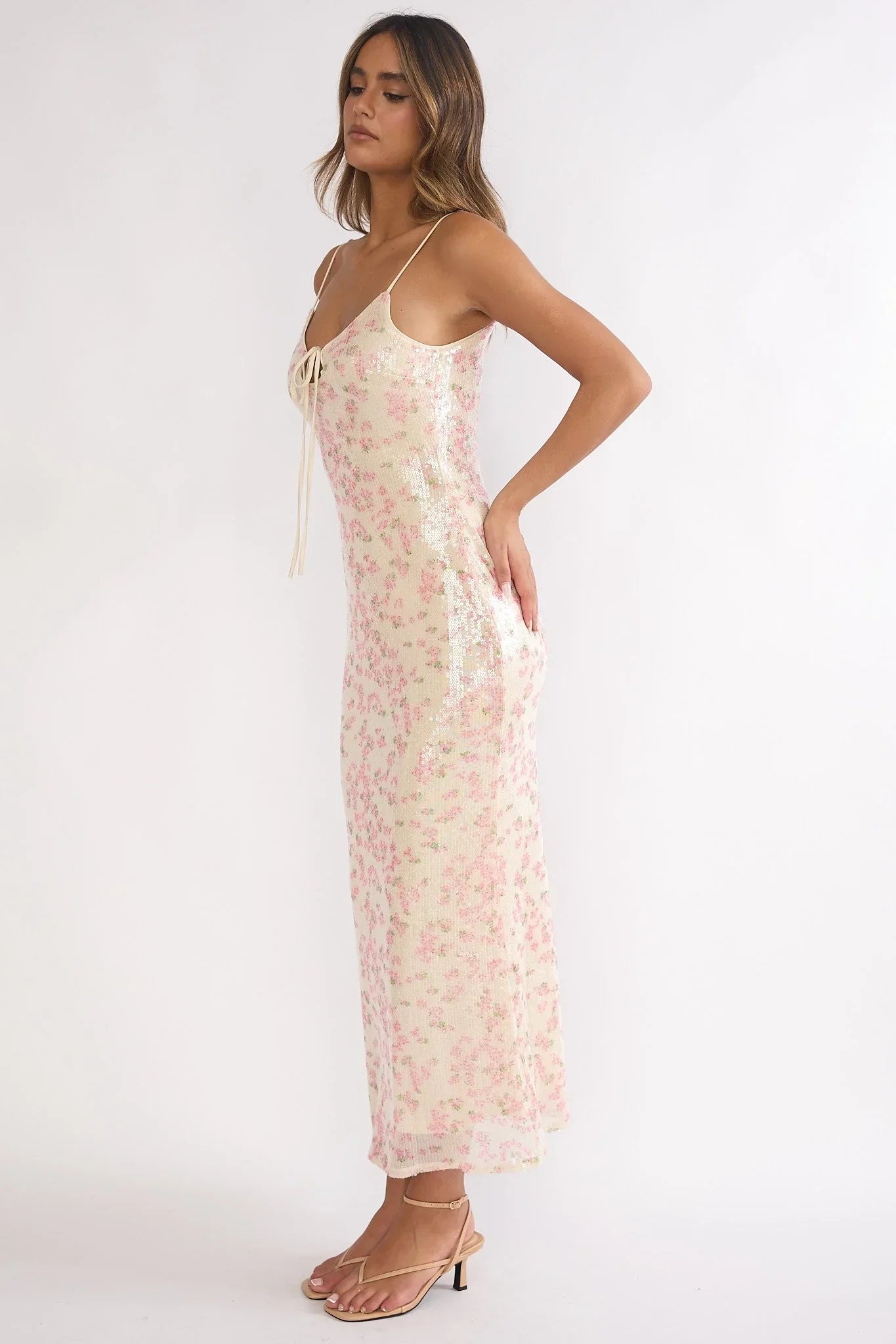 Marielle Sequin Maxi Dress Floral Pink