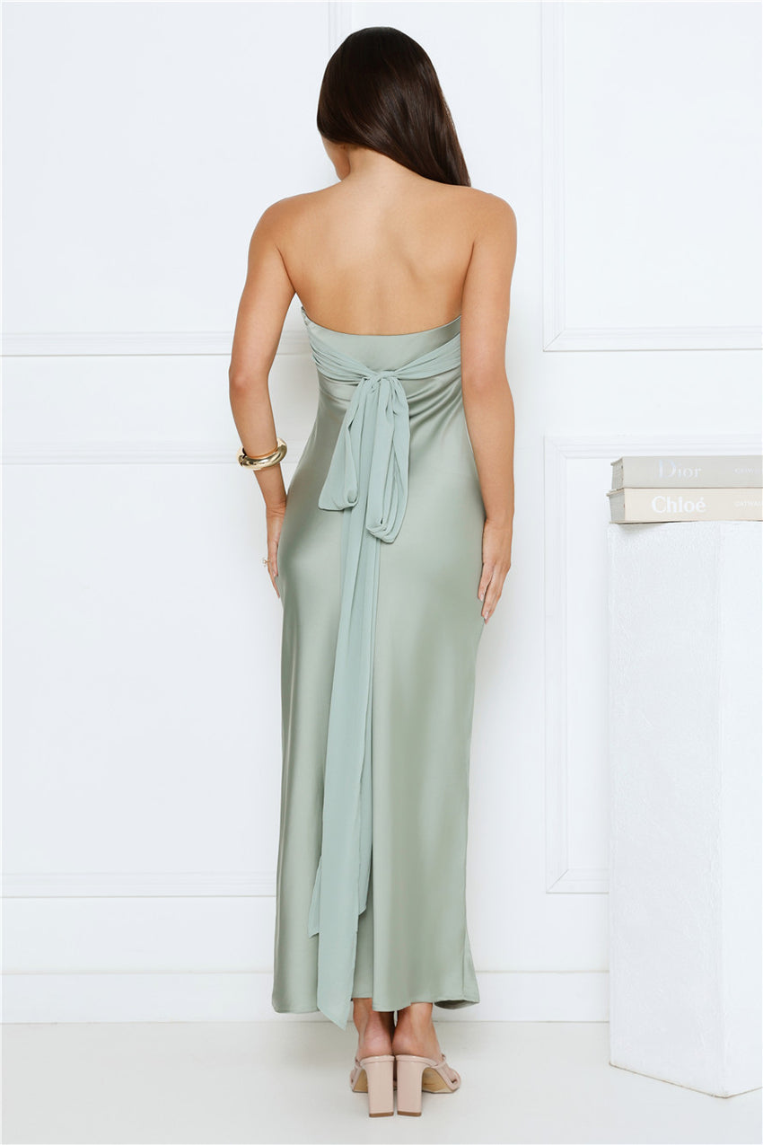 Every Love Song Satin Strapless Maxi Dress Sage