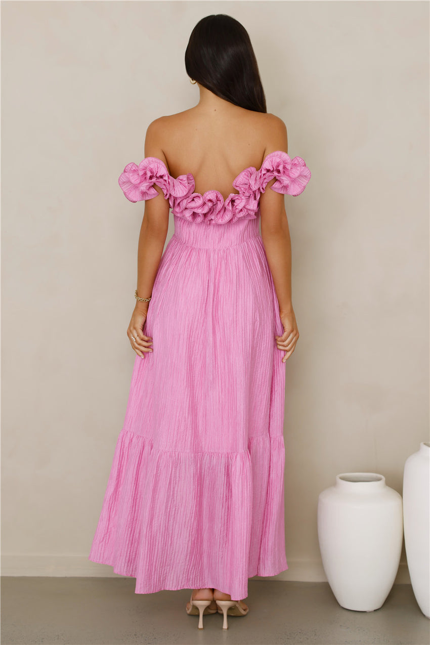 Magnetic Energy Off Shoulder Maxi Dress Pink