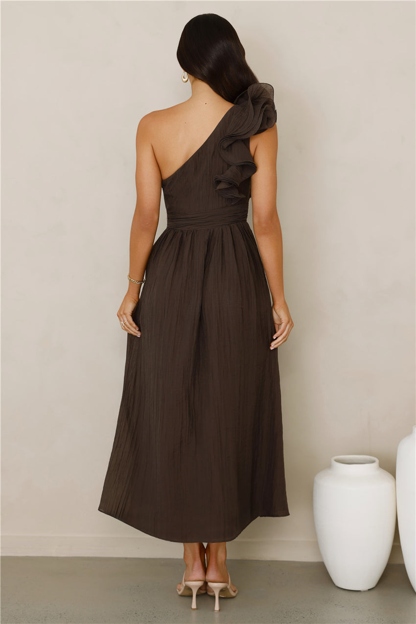 Find Out One Shoulder Midi Dress Brown