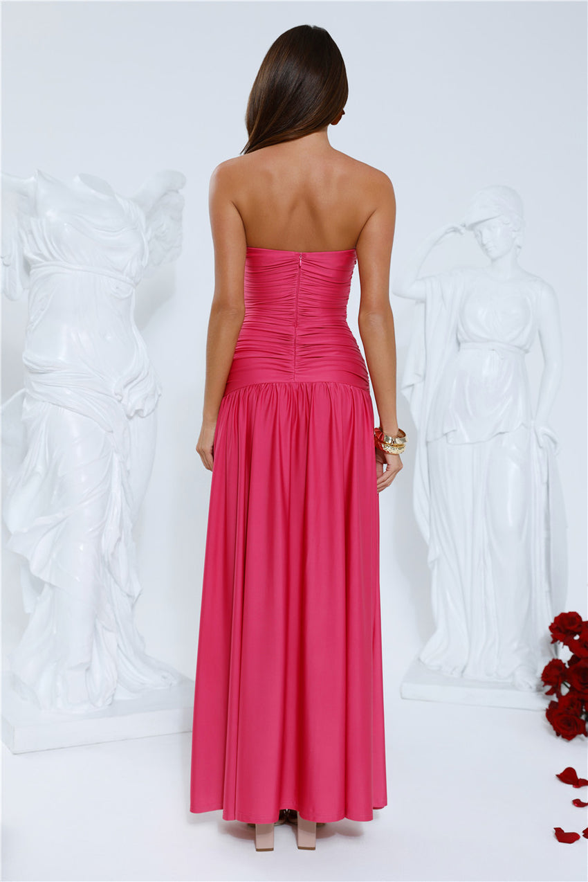 Shimmer Soirée Strapless Maxi Dress Pink