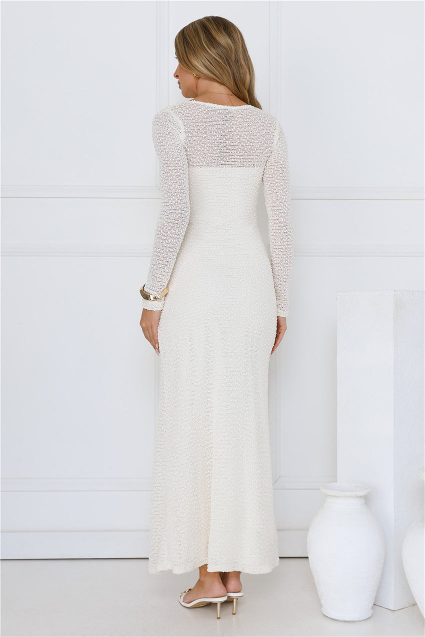 Hot Girl Habits Long Sleeve Maxi Dress Beige