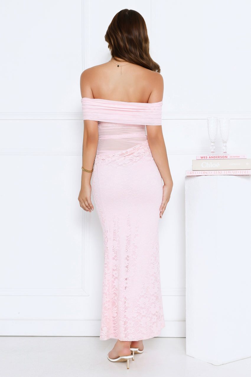 Dewy Delight Lace Maxi Dress Pink