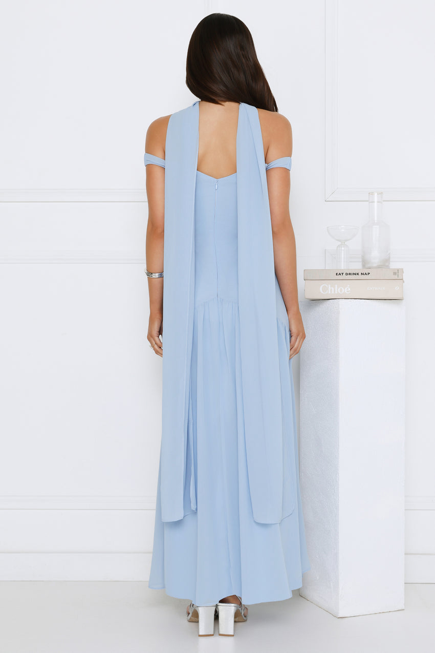 The Style Spotlight Off Shoulder Maxi Dress Blue