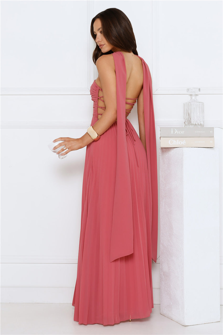 Sugar Babe Strapless Pleated Maxi Dress Rose
