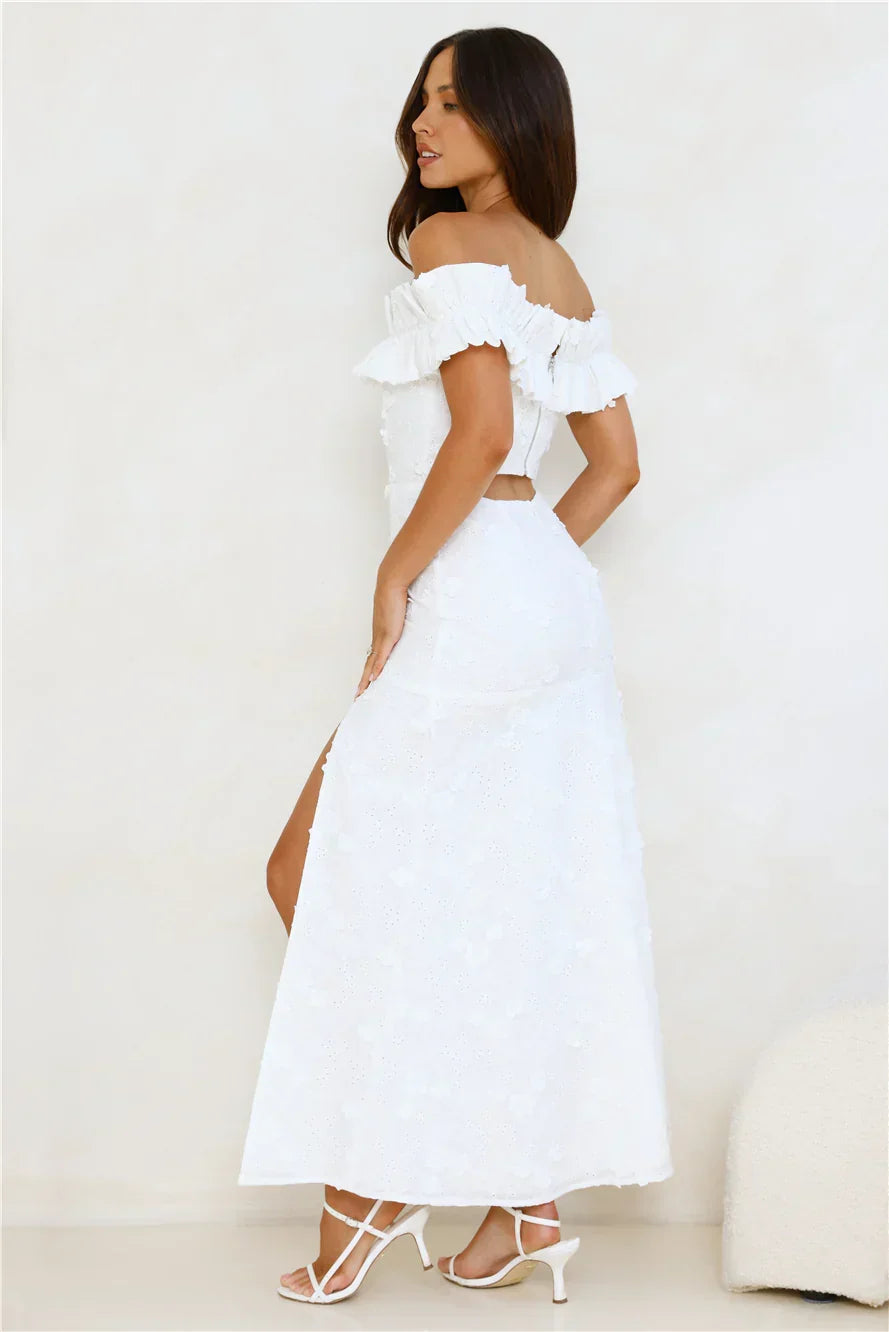 Spring Serenade Off Shoulder Maxi Dress White
