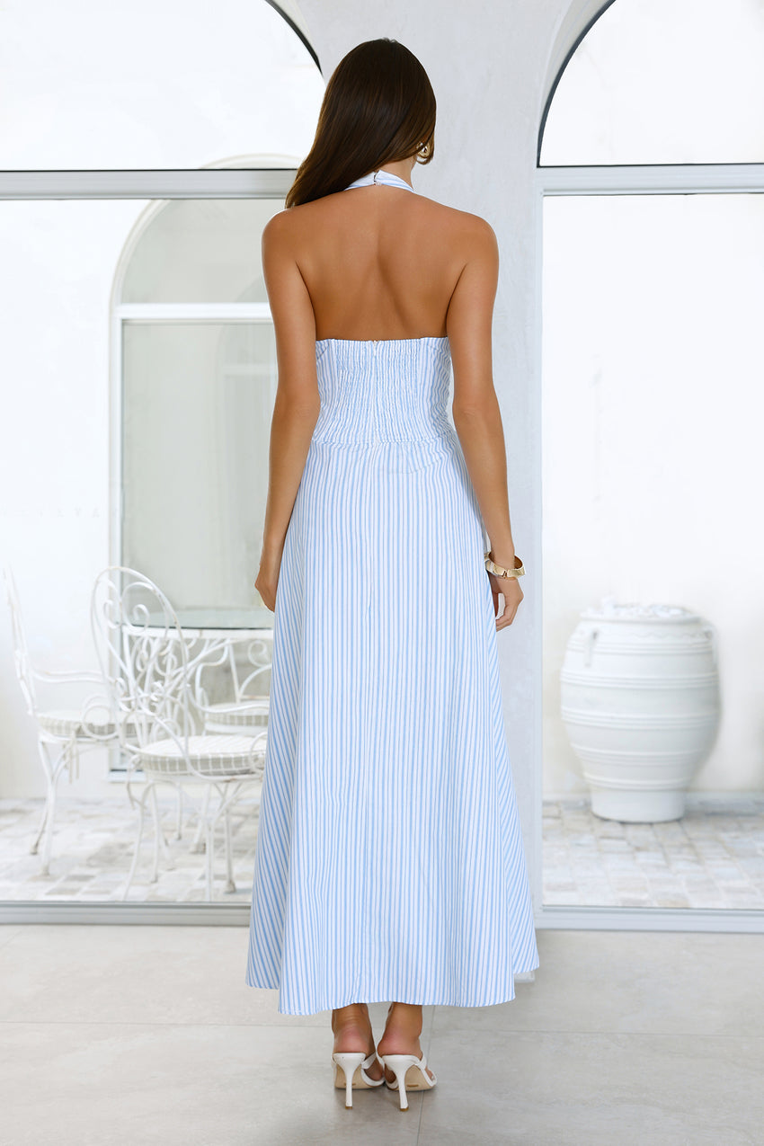 Ocean Salt Halter Maxi Dress Blue