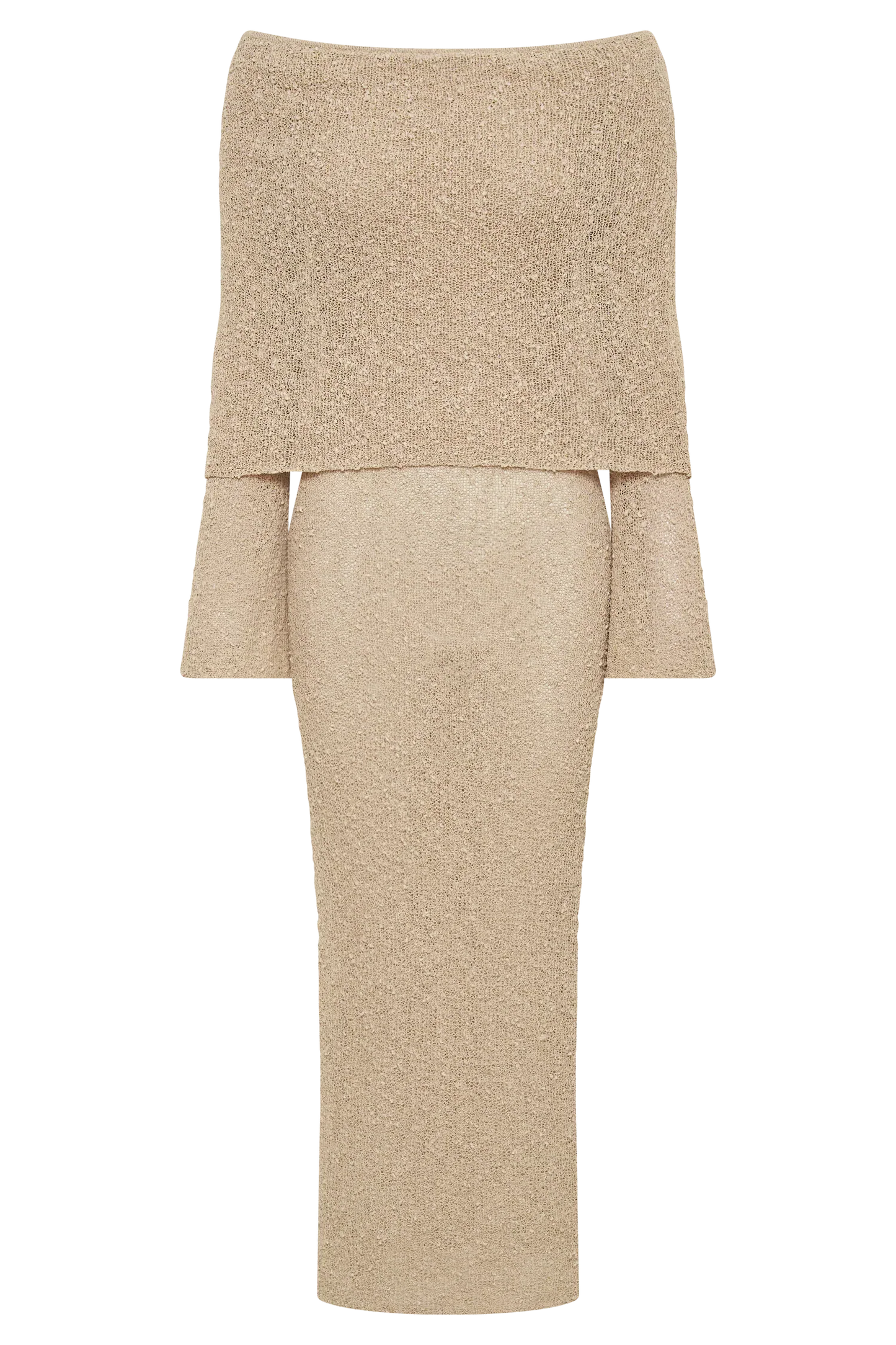 Off Shoulder Boucle Maxi Dress