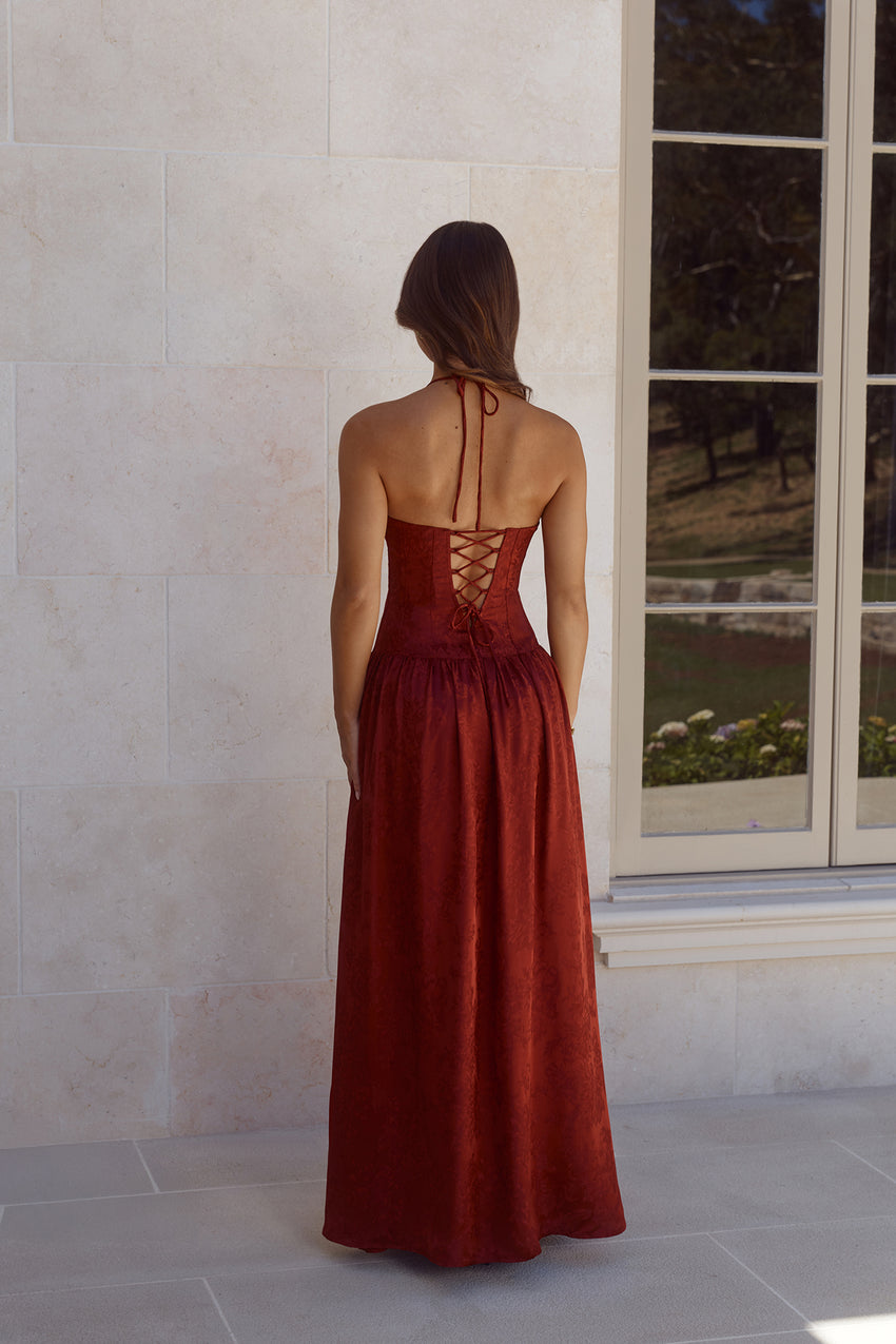 Starlet Status Satin Maxi Dress Wine