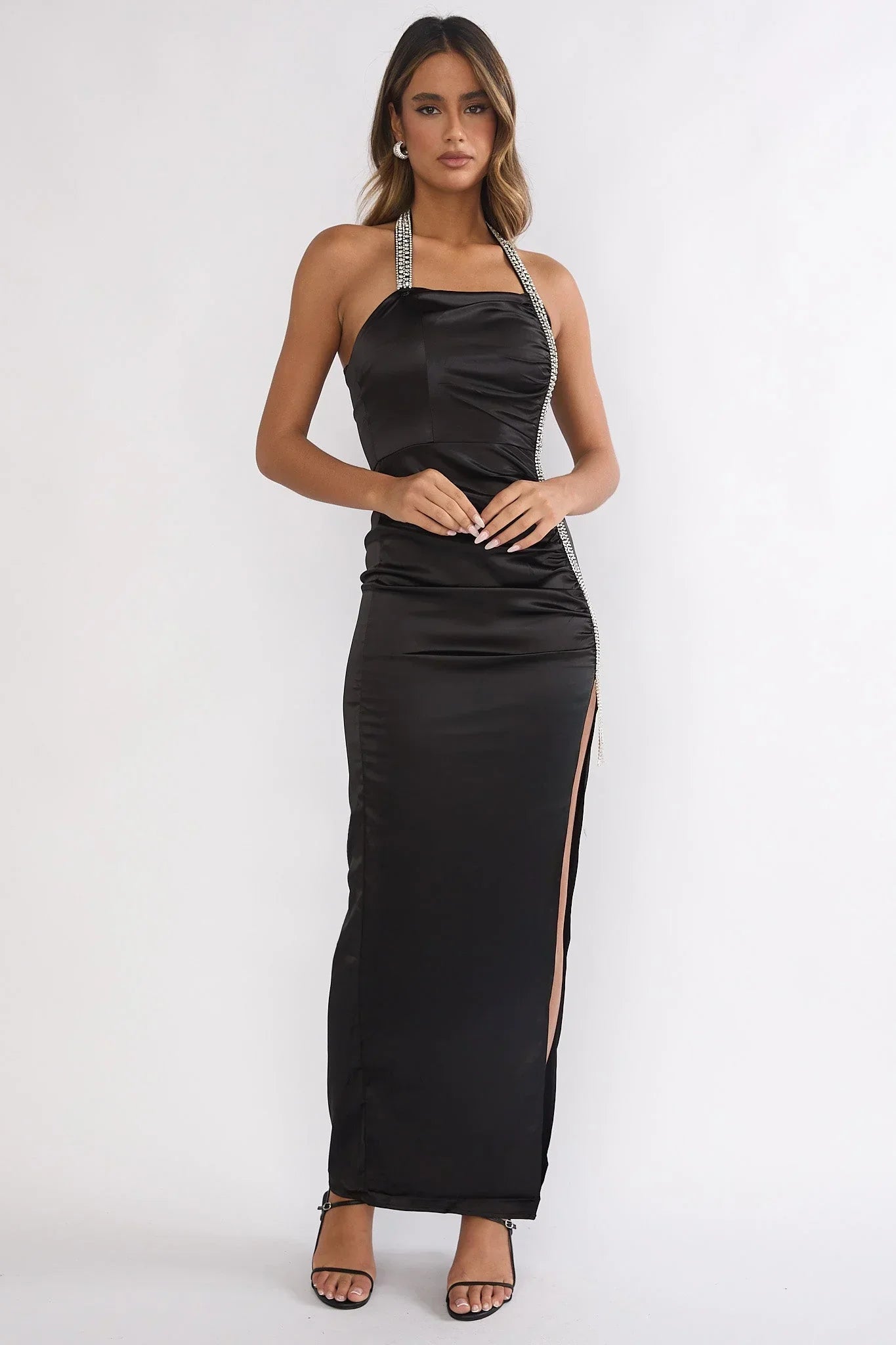 Glitterati Halter Maxi Dress Black