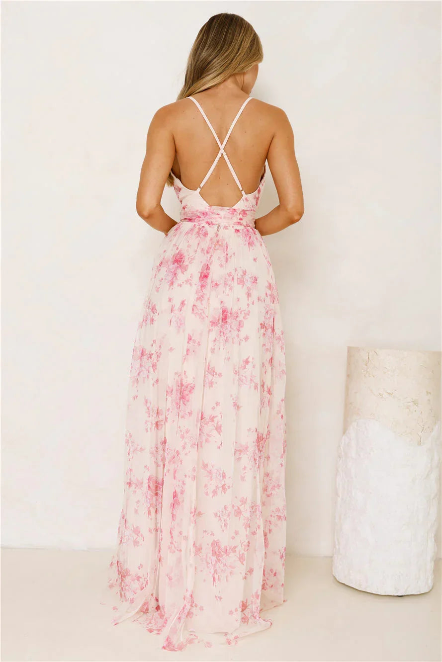 Enchanted Petals Maxi Dress Fuchsia