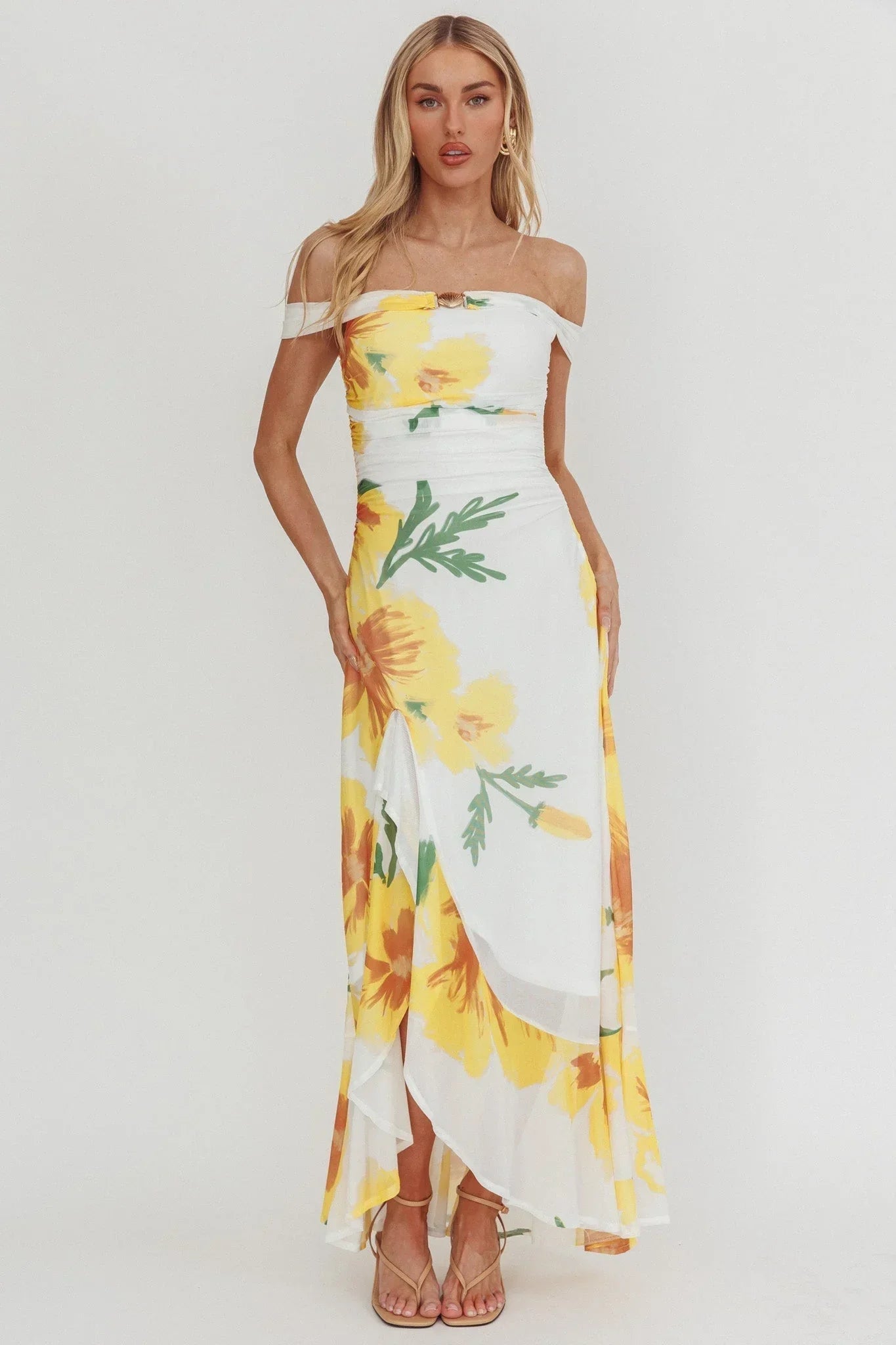 Moonlit Off Shoulder Maxi Dress Yellow