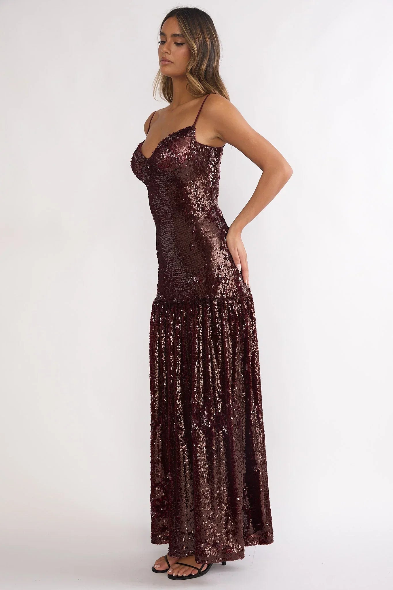Miller Sequin Maxi Dress Burgundy