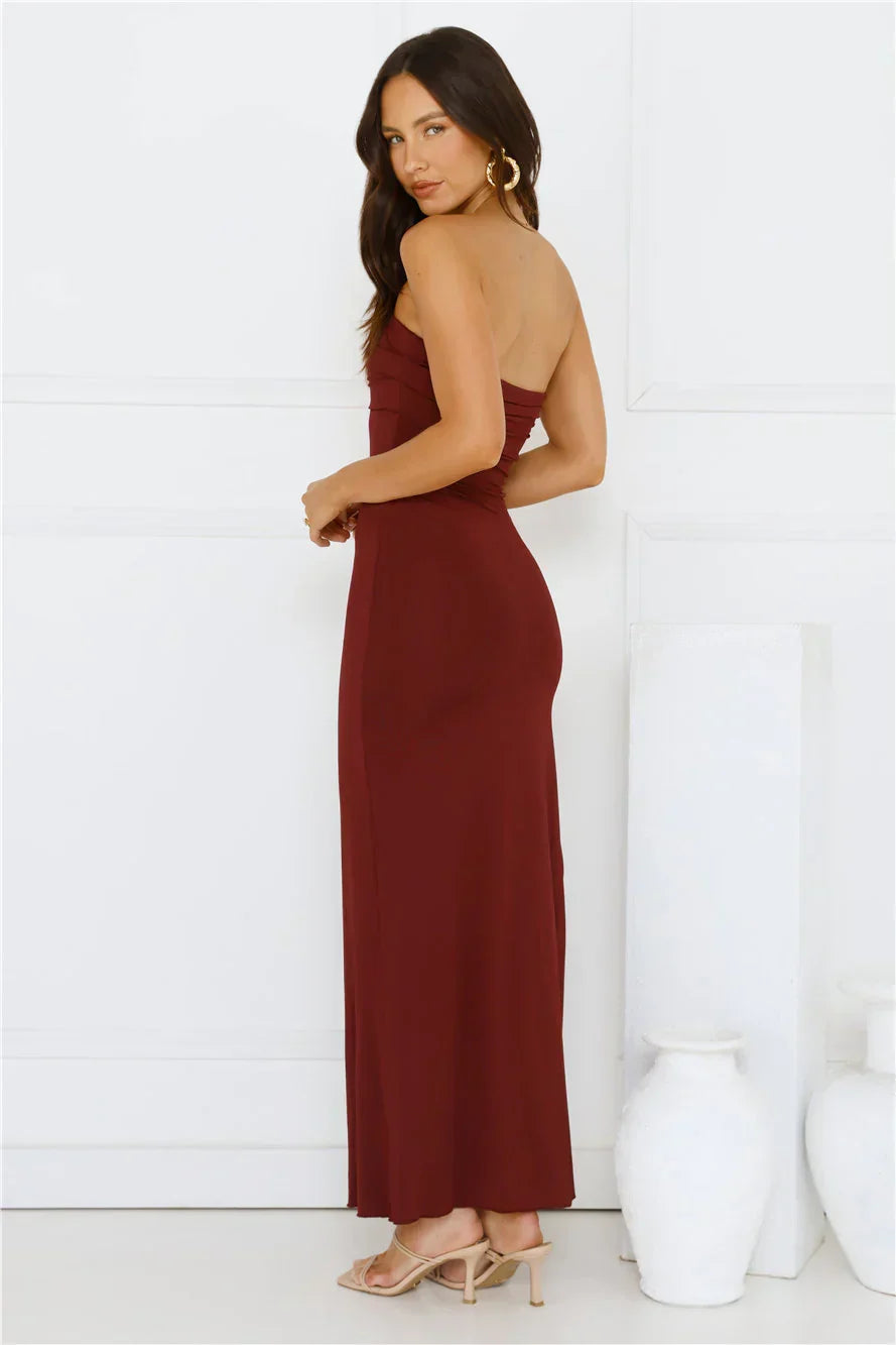 Sunshine Shuffle Strapless Maxi Dress Burgundy