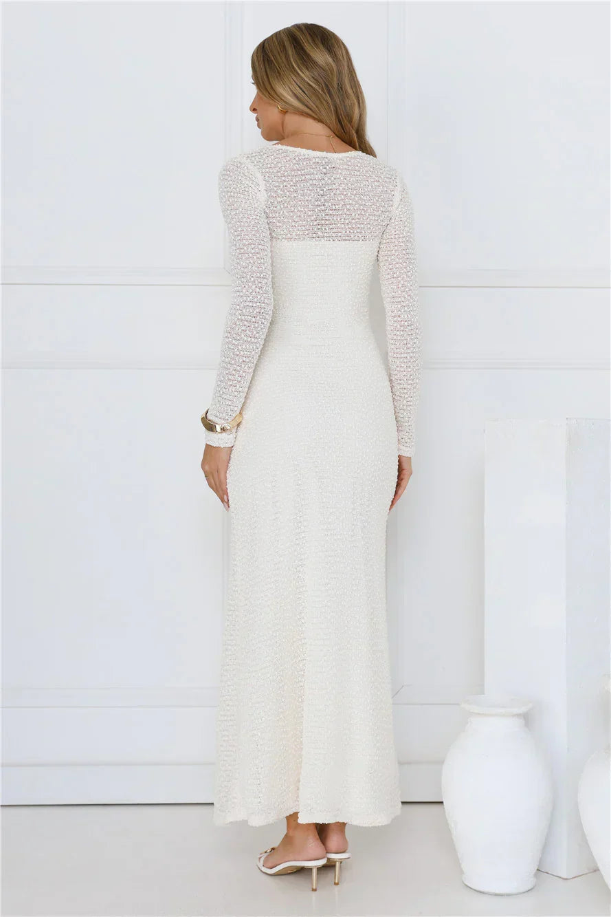 Hot Girl Habits Long Sleeve Maxi Dress Beige