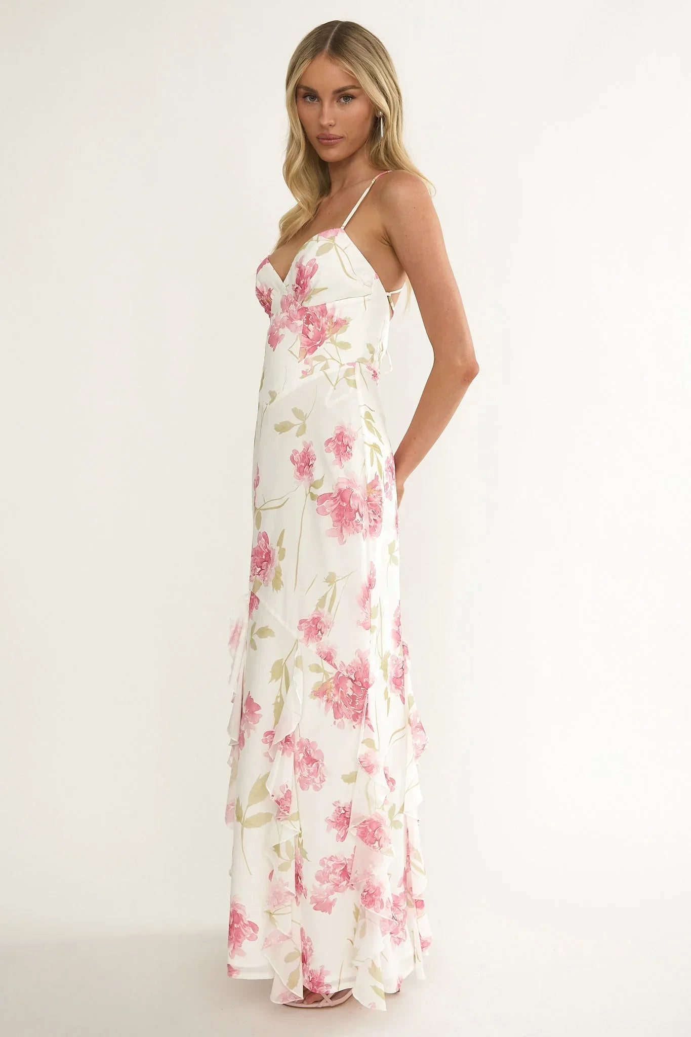 Charlisa Ruffle Maxi Dress Floral White