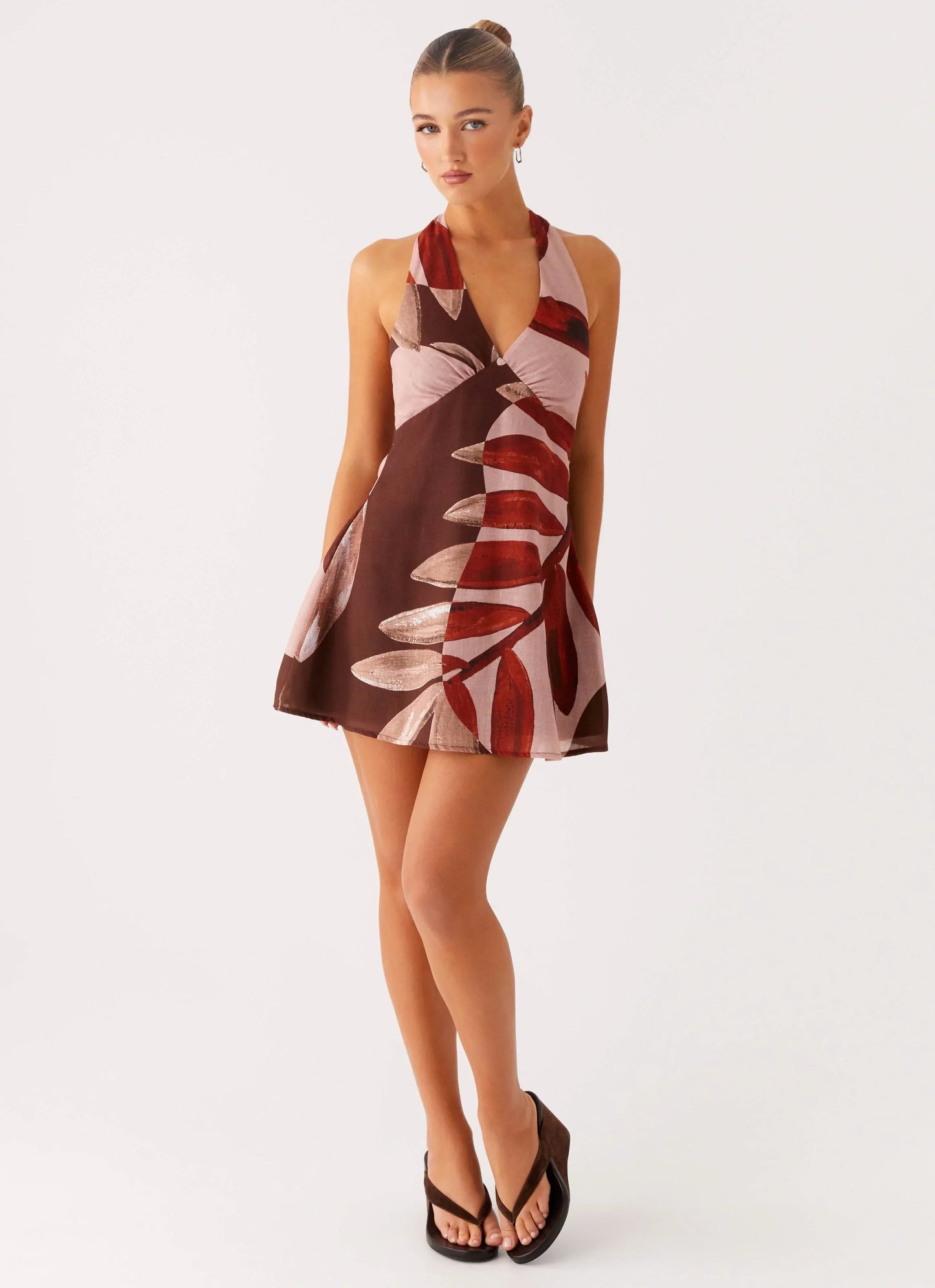 Heavy Hearted Linen Mini Dress - Cinnamon Palm