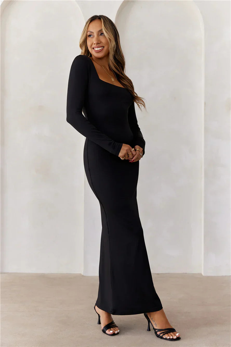 Base Embrace Shape Long Sleeve Maxi Dress Black