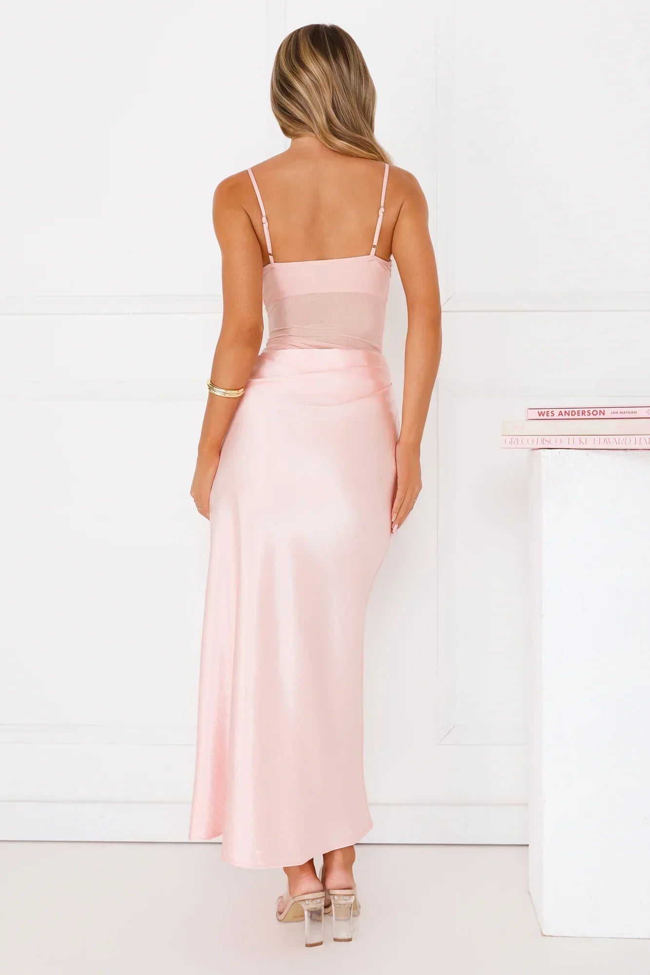 Rule The Glow Satin Mesh Maxi Dress Pink