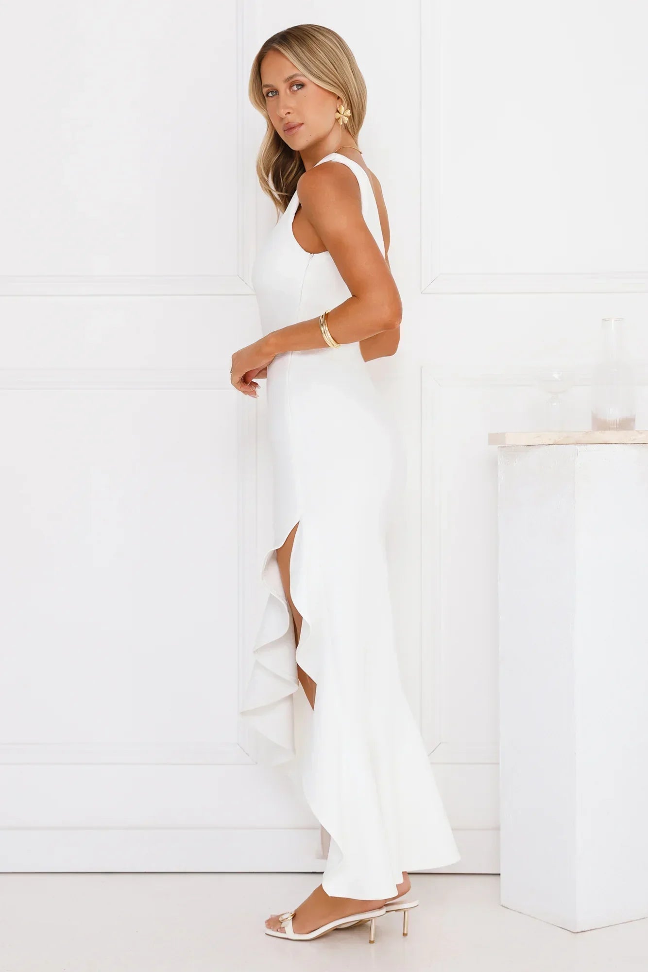 Go To Girl One Shoulder Maxi Dress White