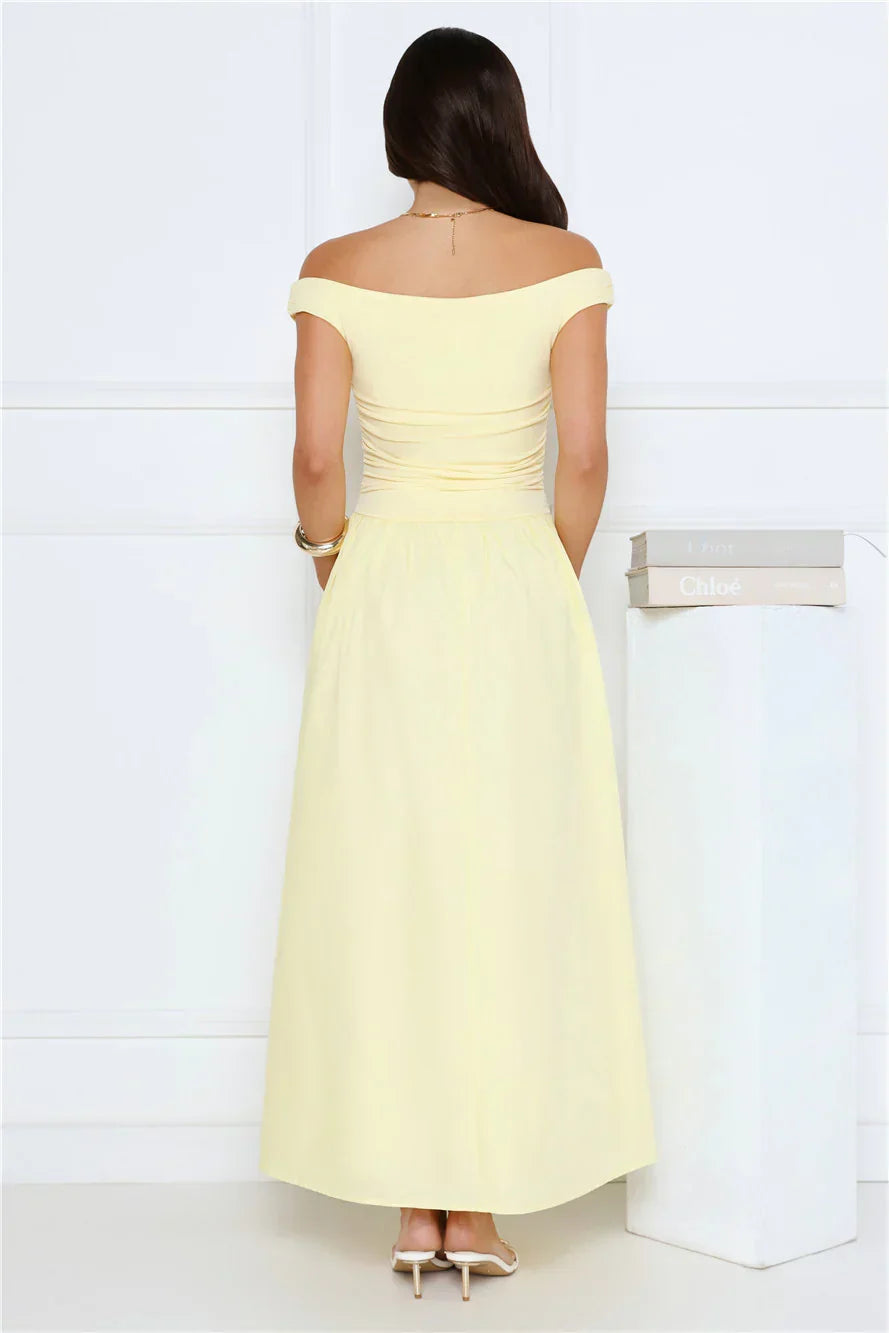 Camellia Charm Off Shoulder Maxi Dress Yellow