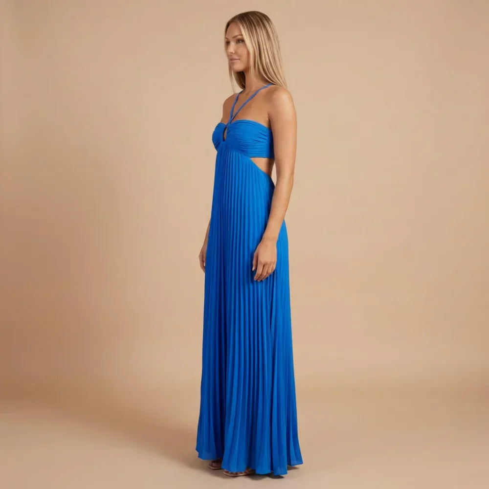 Riley Pleated Halter Maxi Dress