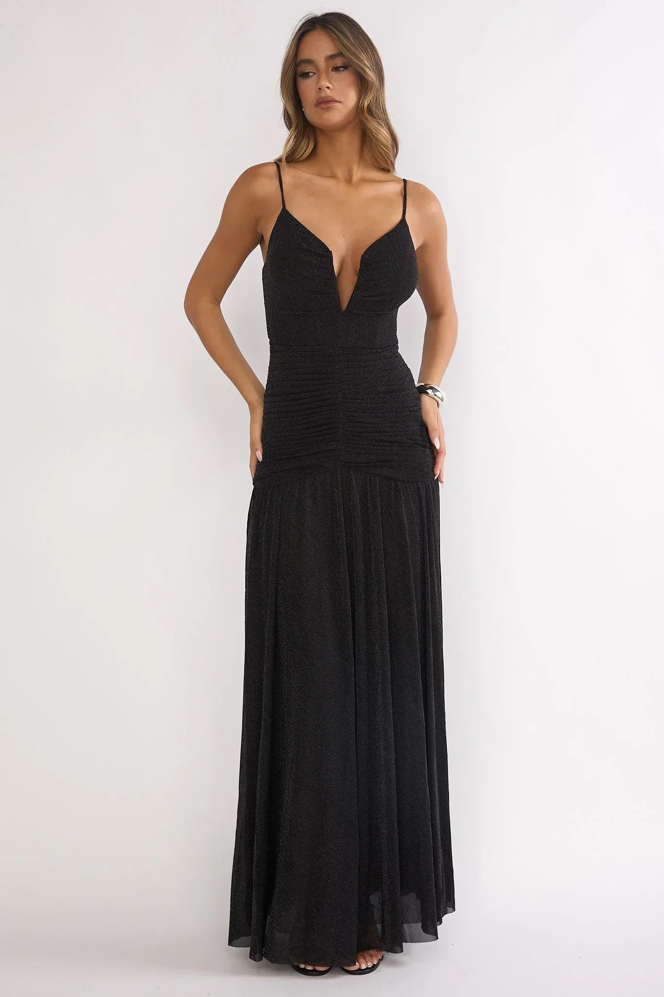 Orizel Pintuck Maxi Dress Black