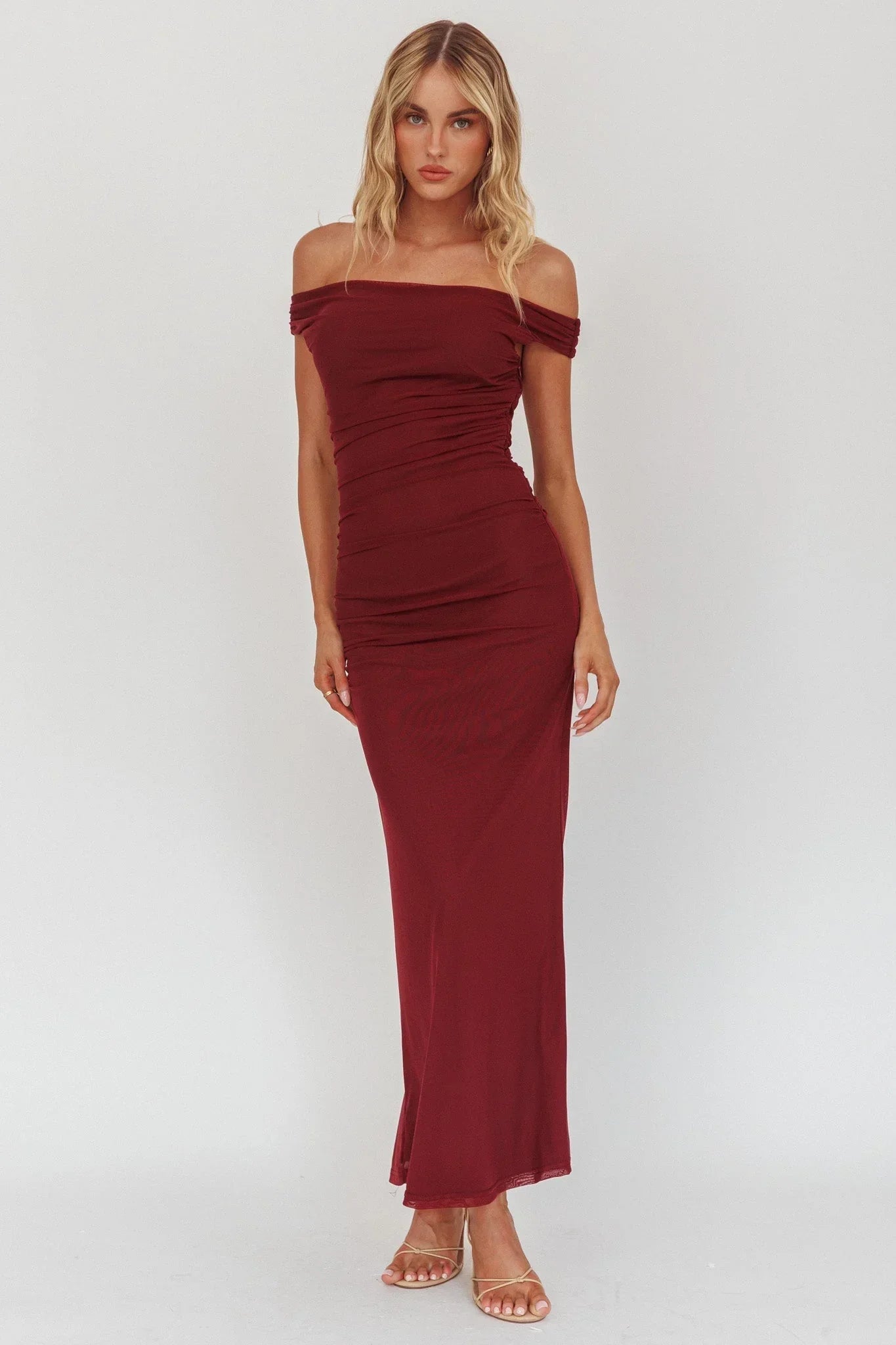 Bloom Mesh Midi Dress Wine