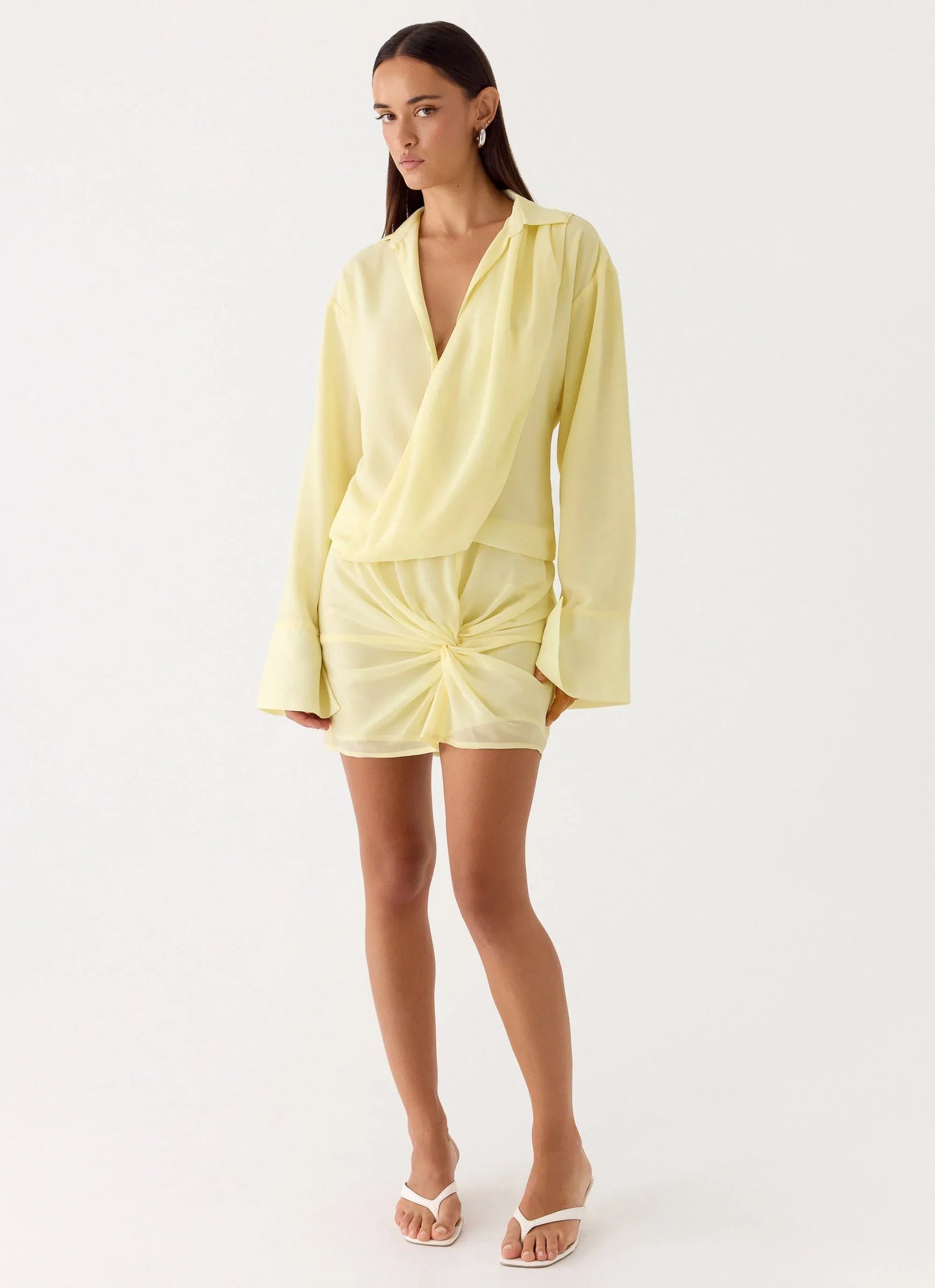 Ferretti Shirt Mini Dress Pale Yellow