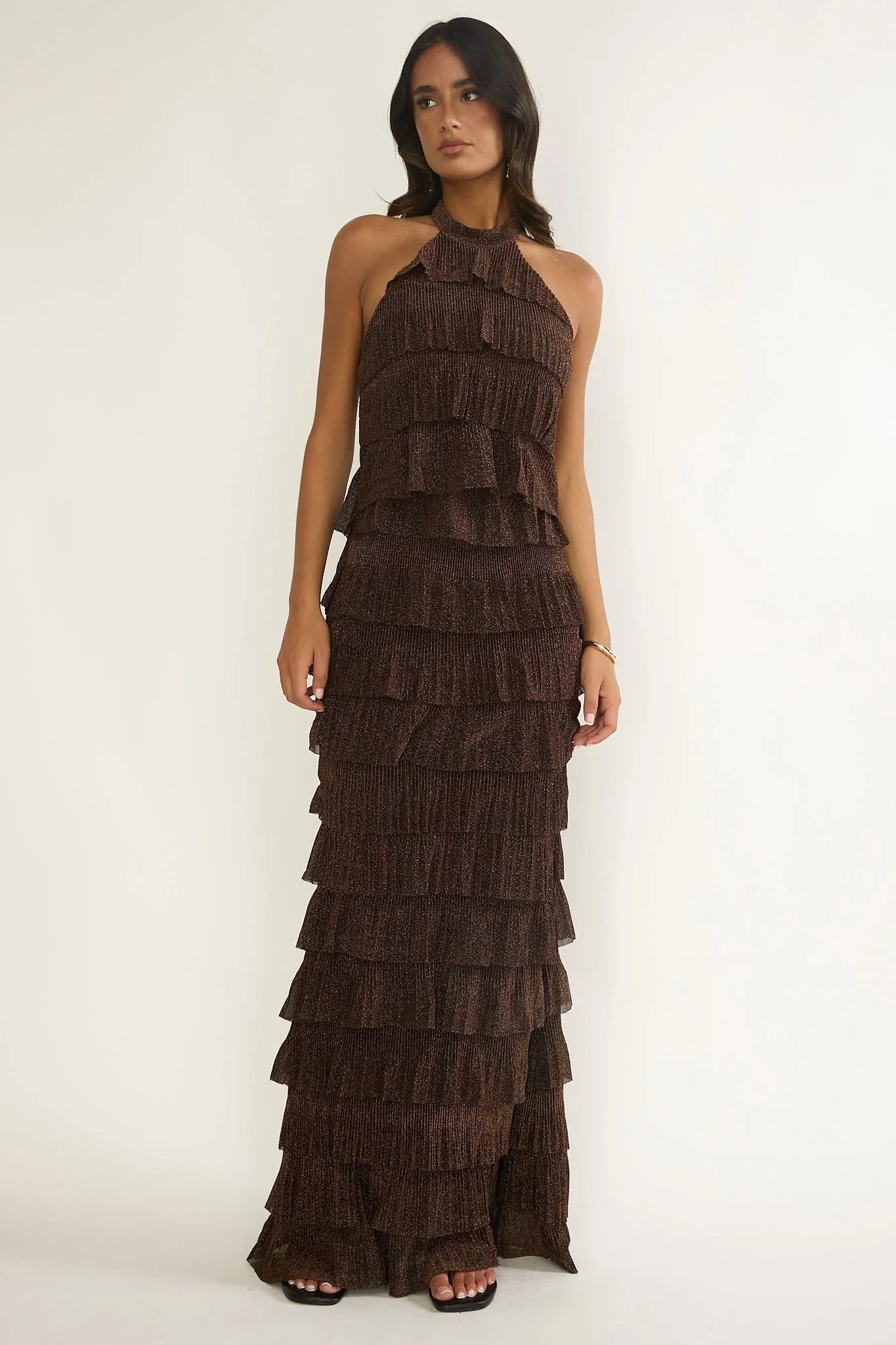 Kaelia Tiered Maxi Dress Brown