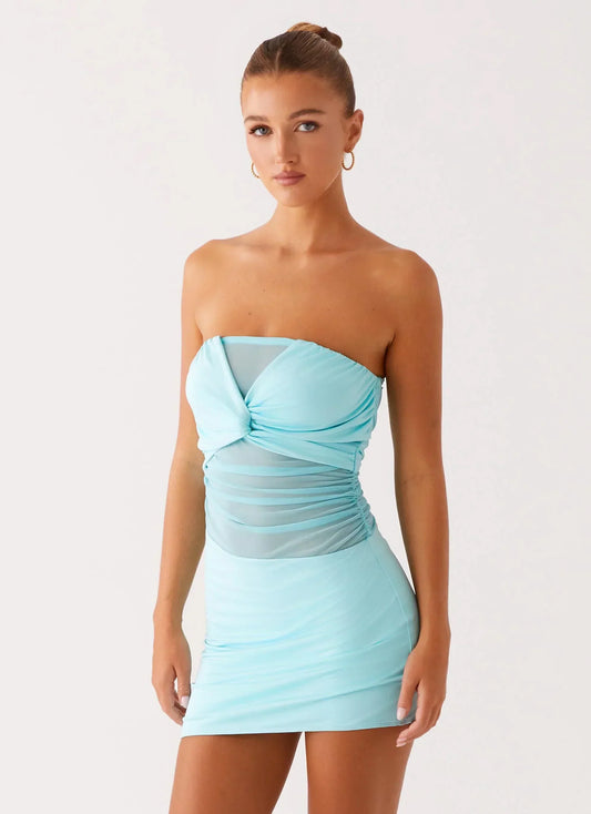 Lita Twist Mini Dress - Turquoise