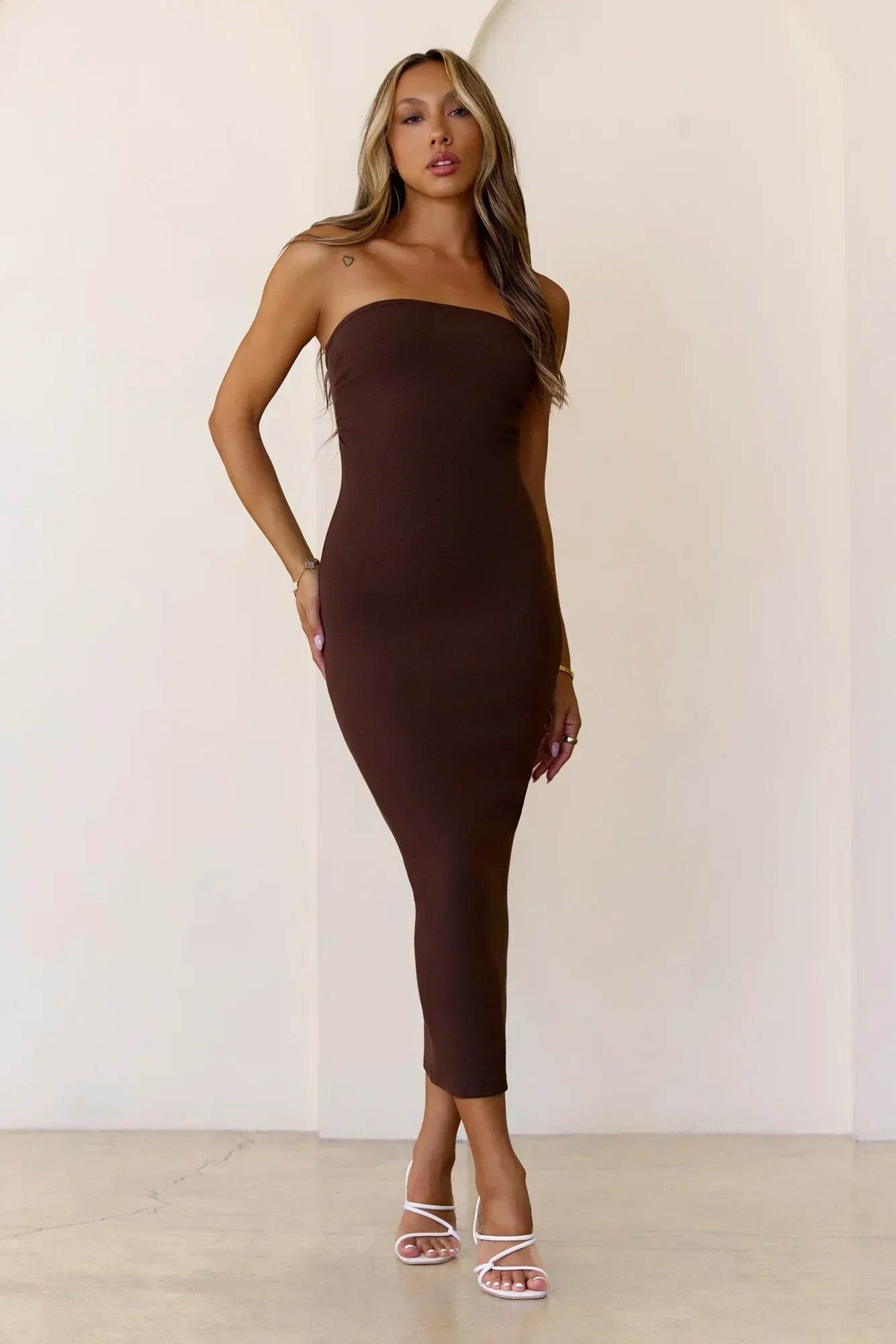 Base Luxe Rib The Ultimate Strapless Midi Dress Chocolate